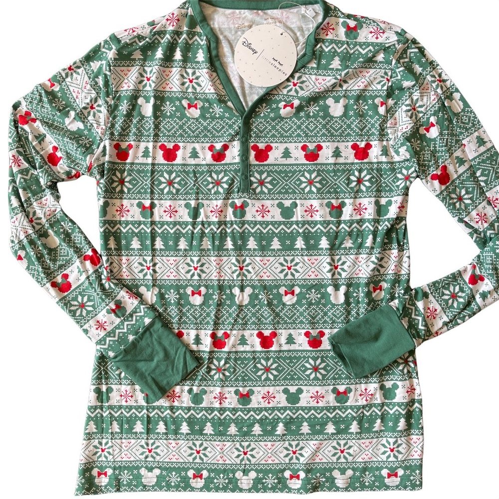 Little Sleepies Disney Pajama Top Mickey Fair Isle Size Medium Bamboo Viscose - Picture 2 of 9